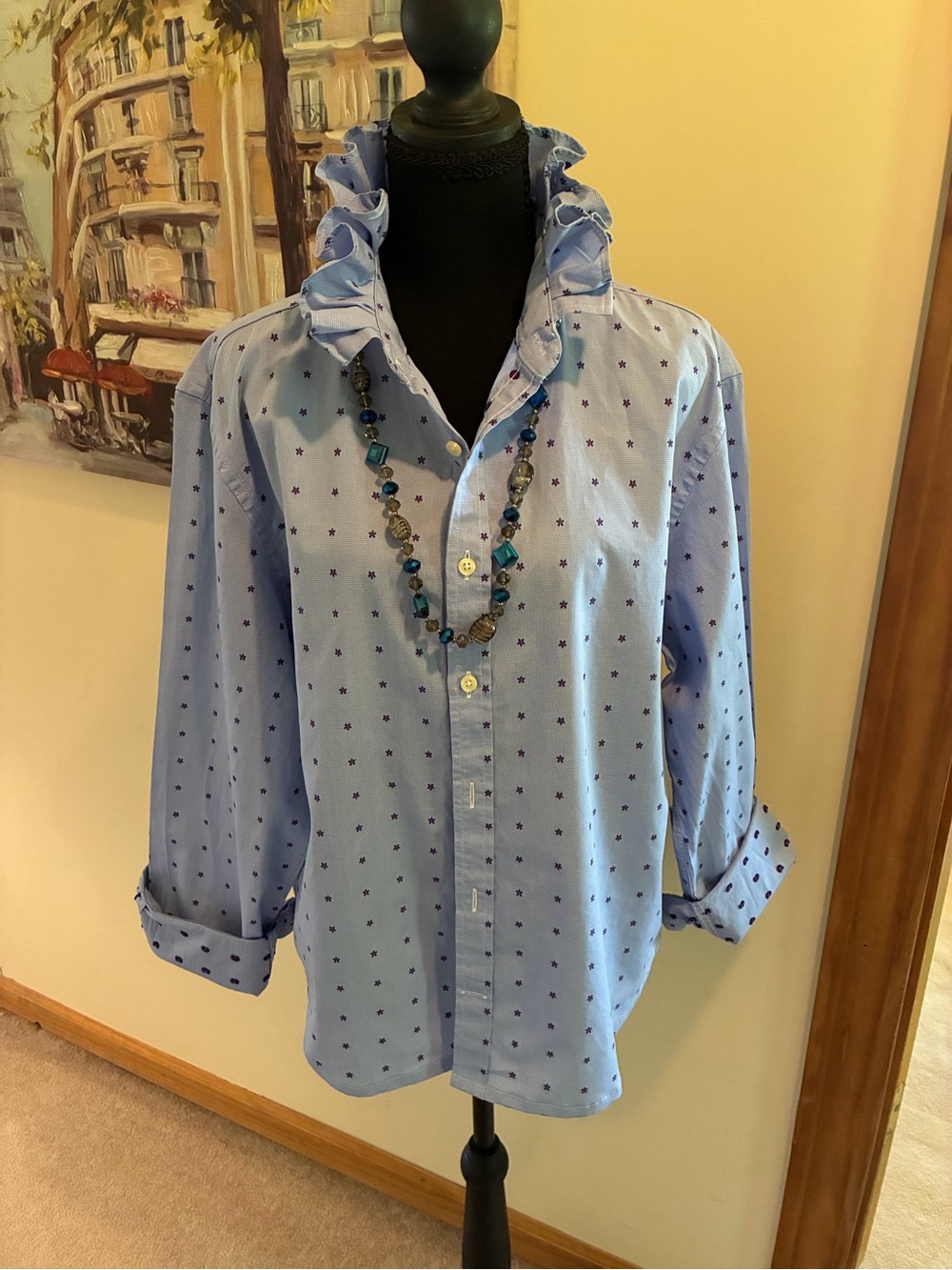 Jos. A. Bank Light Blue Star-Print Tie-Front Button Down - Picture 6 of 7